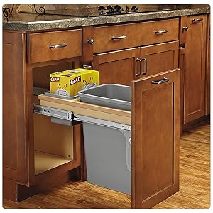 Rev-A-Shelf 4WCTM-15BBSCDM2 Double 27-Qt Top Mount Pullout Waste Container, Gray