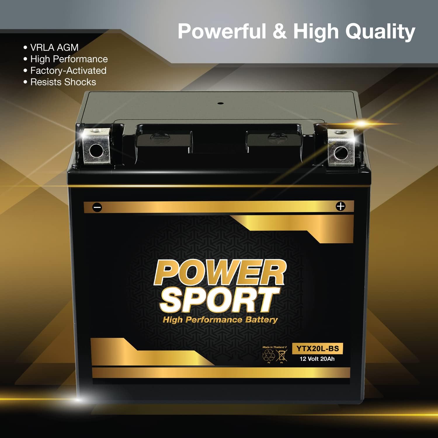 ExpertPower YTX20L-BS 12 Volt Battery, 20Ah SLA AGM Motorcycle Battery for Honda GL1800 Gold Wing 01-09, 275 CCA, Sealed Lead Acid, Maintenance-Free