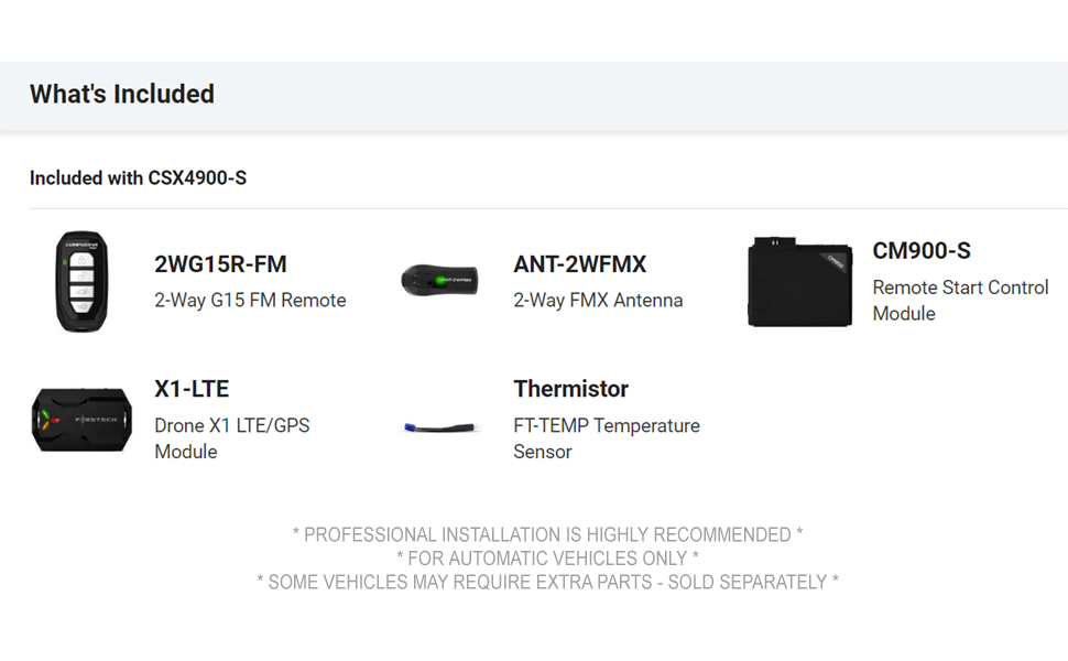 Compustar CSX4900-S 4-Button 2-Way, 3000&amp;#39; Remote Start System w/Drone X1LTE