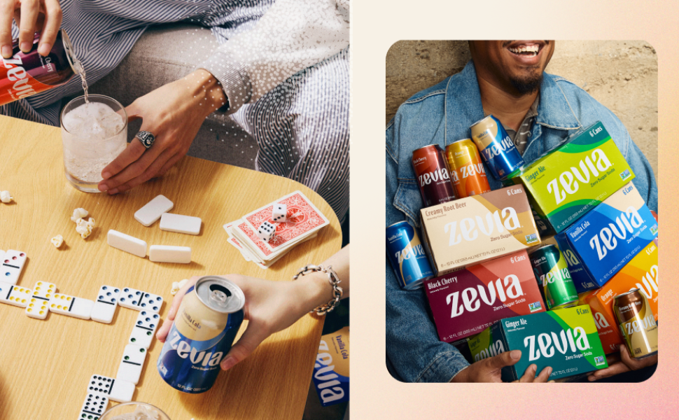 Zevia soda lifestyle images of a variety of flavors