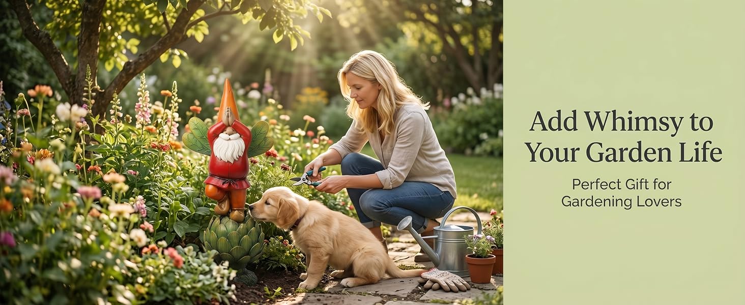 Garden Gnome Standing on Mushroom, Outdoor Decor for Yard &amp;amp; Patio