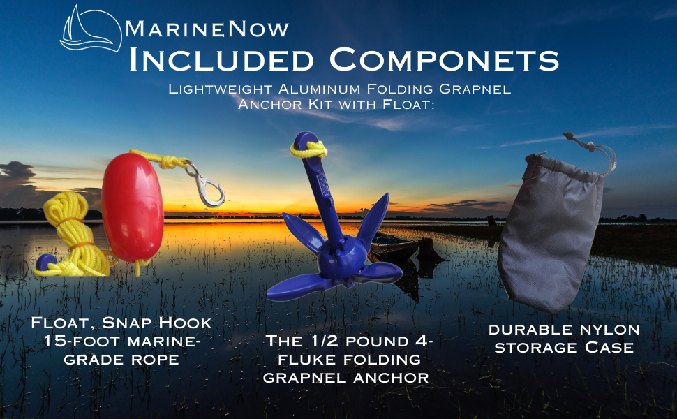 Lightweight Aluminum Folding Grapnel Anchor Kit with Float
