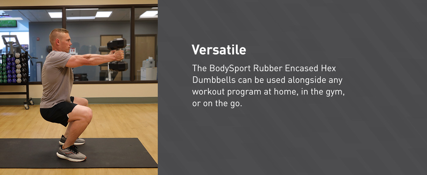 BodySport Rubber Encased Hex Dumbbells (Premium)