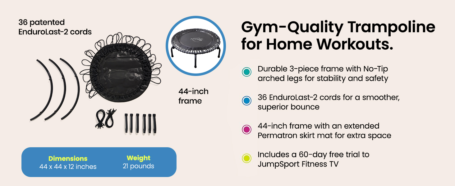 JumpSport 430 44-Inch In-Home Rebounder Fitness Trampoline with Workout DVDs