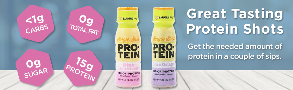 BariatricPal Protein Shots with 15 grams of protein, zero sugar, less than 1 gram of carbs and 0 fat