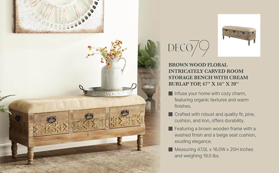 Deco 79 Farmhouse Brown Storage Bench