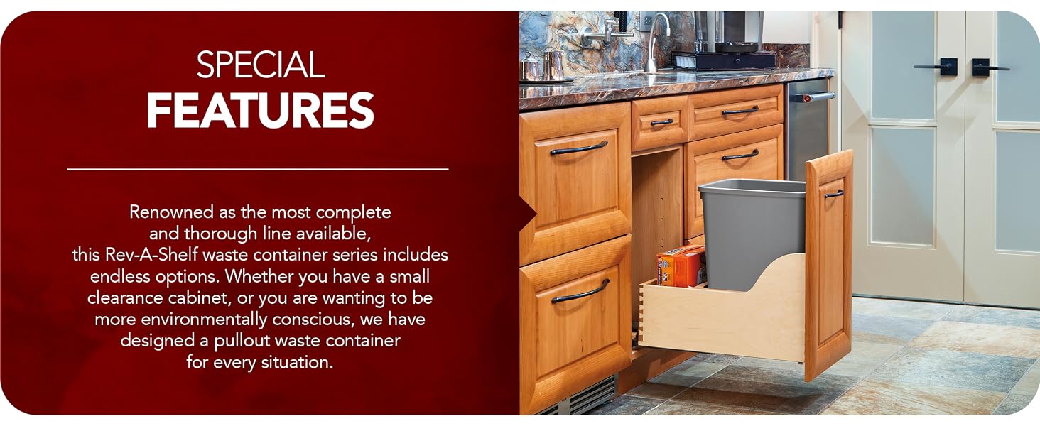 Rev-A-Shelf Single Pullout Trash Can 35 qt. w/ Soft-close Slides, 4WCSC-1535DM-1