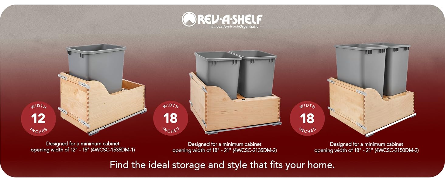 Rev-A-Shelf Single Pullout Trash Can 35 qt. w/ Soft-close Slides, 4WCSC-1535DM-1