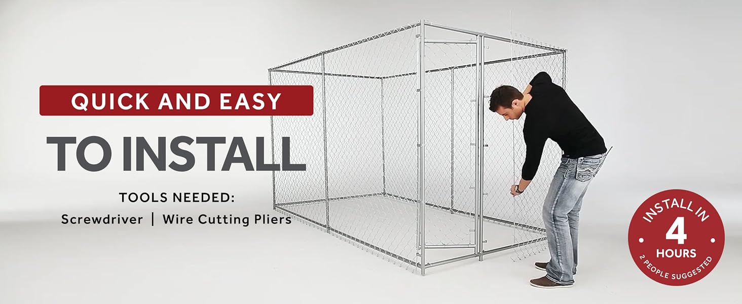 Lucky Dog 5&amp;#39; x 5&amp;#39; x 4&amp;#39; Heavy Duty Outdoor Chain Link Dog Kennel Enclosure - Install desktop 1
