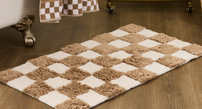 Taupe Bath Rug and Towel to pair with Mocha Check