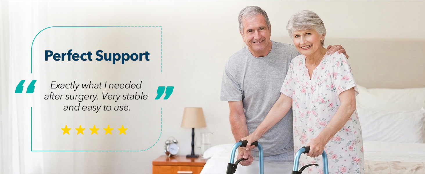 adult or senior uses the walker indoors support for daily mobility