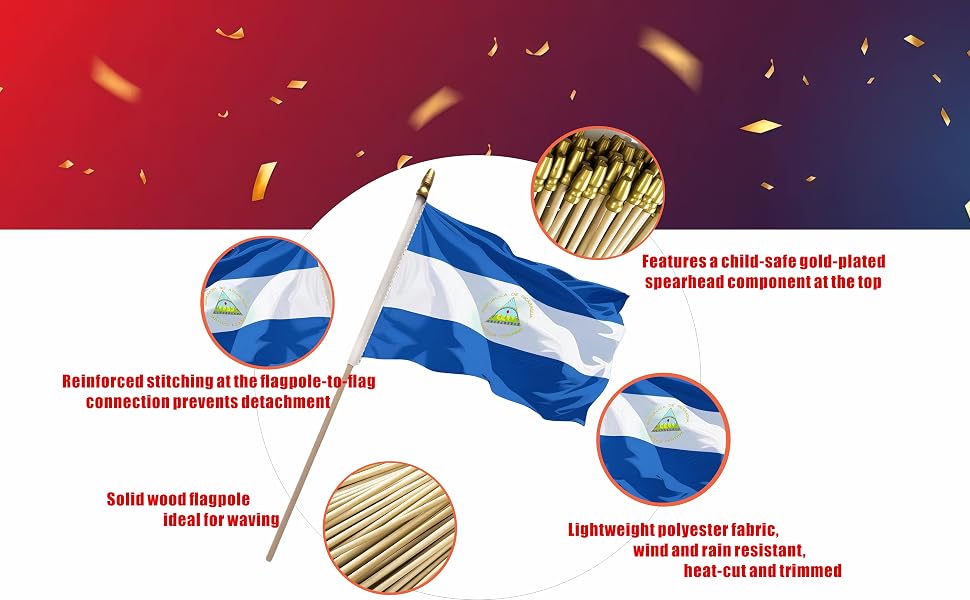 Small Mini Nicaragua Flag on Wooden Stick