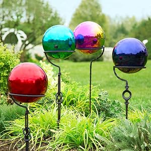 Gazing ball, metal yard art, yard decoration, glass ball, garden decoration, garden, steel ball