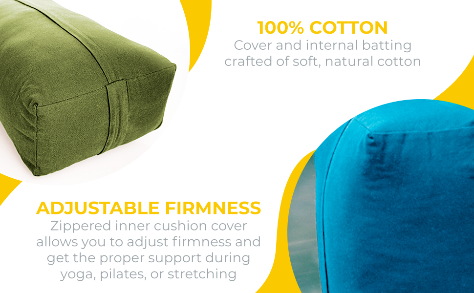 100% Cotton cover and batting. Adjustable Firmness, zippered inner cushion cover