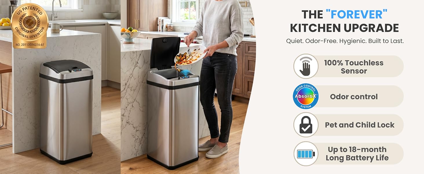 13 gallon sensor trash can stainless steel 50L automatic bin better than simplehuman kitchen bin