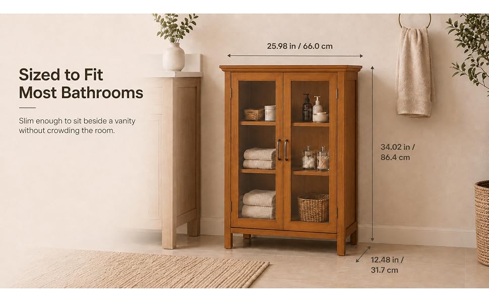 floor storage cabinet shown with measurements