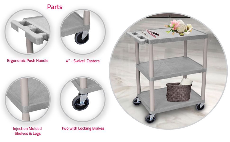 Luxor Utility Cart - 3 Shelves Structural Foam Plastic