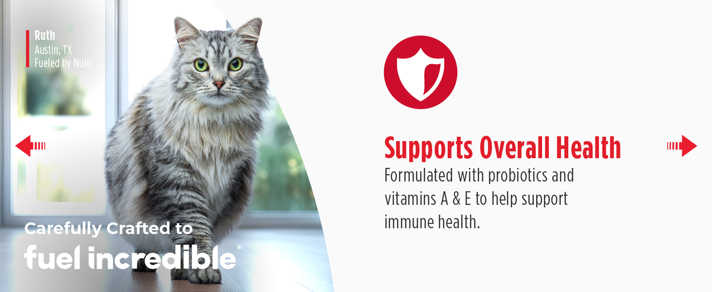 Image of cat with text reading supports overall health.