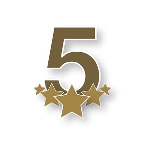Large golden number '5' design with stars, appears to be a rating or anniversary symbol with metallic effect and shadow.