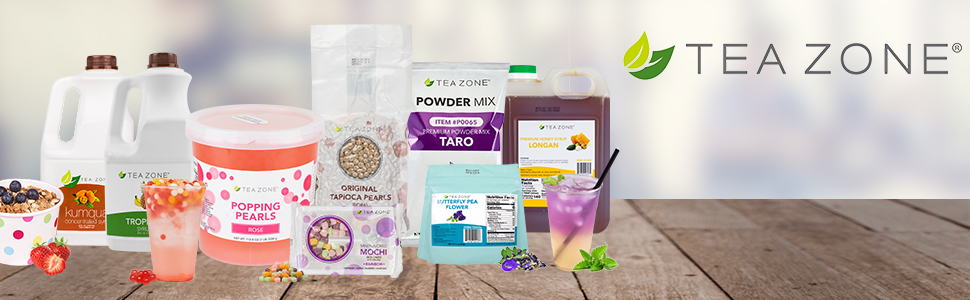 tea zone popping pearls,jellies,mochi,tea leaves,powder mix,tea leaves,syrup,honey,spices&amp;seasonings