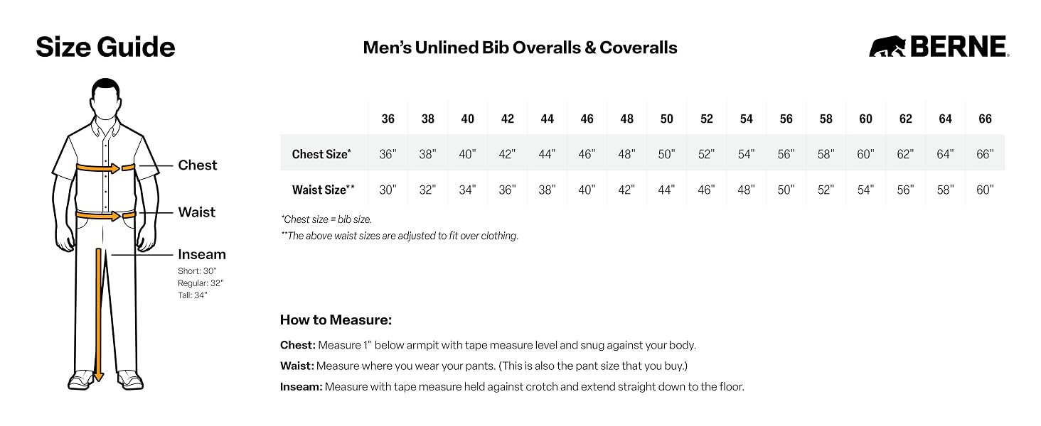 Men&amp;#39;s Unlined Bib Overalls Sizing – Your Chest Measurement is Your Bib Size