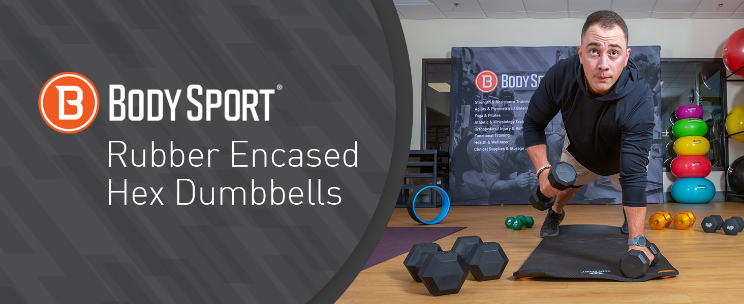 BodySport Rubber Encased Hex Dumbbells (Premium)