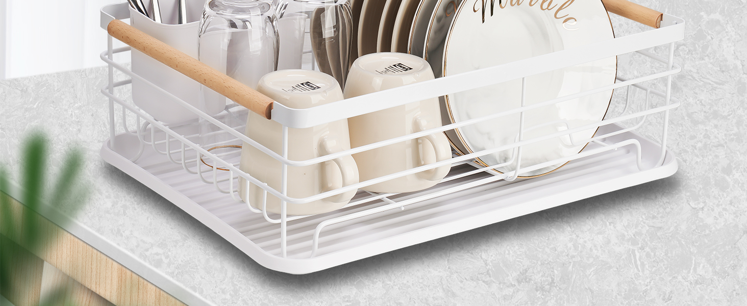 Modern Wood Handle Dish Rack and Drain Board, Attom Tech Home