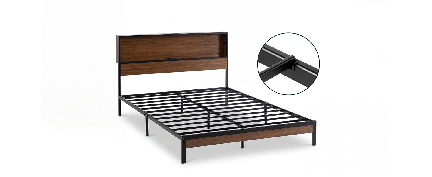 Zinus Kai Bed Frame steel slat construction and anti slip detail shown on a white background