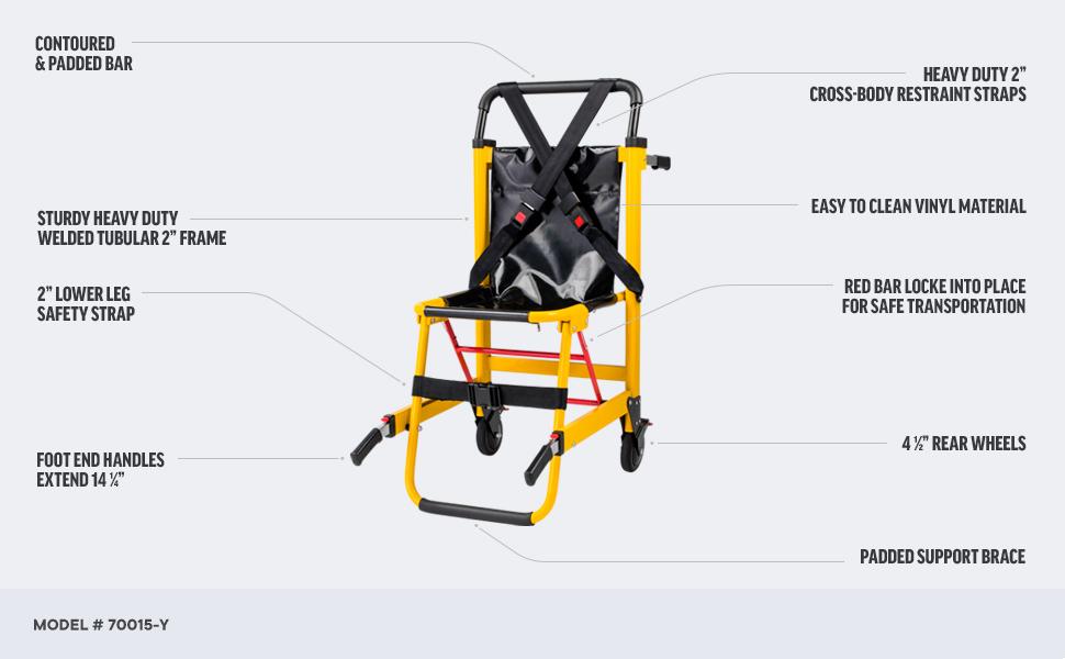 EMS Stair Chair 70015-Y Medical Emergency Patient Transfer - 2-Wheel Deluxe Evacuation Chair