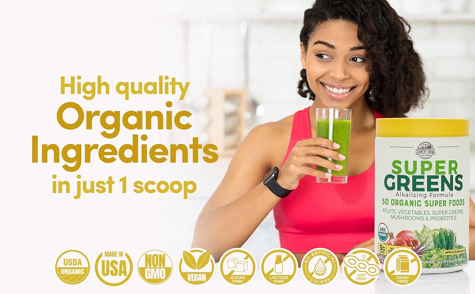 greens powder fruit and veggie supplements organic greens apple banana vegan usda