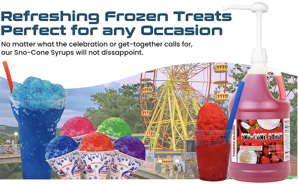 Sno-Cone Syrup Four Pack One-Gallon with Pump Choose the Flavor