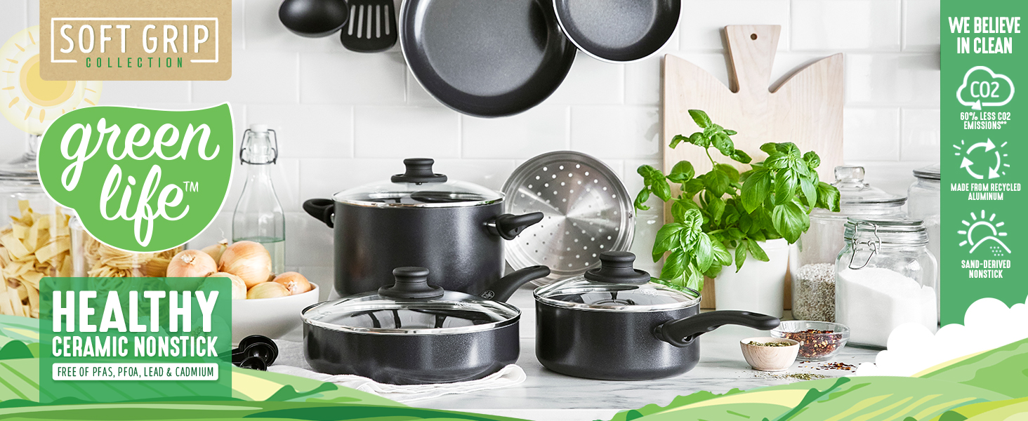 GreenLife, nonstick cookware, pots and pans, stay cool handle, healthy, clean cooking