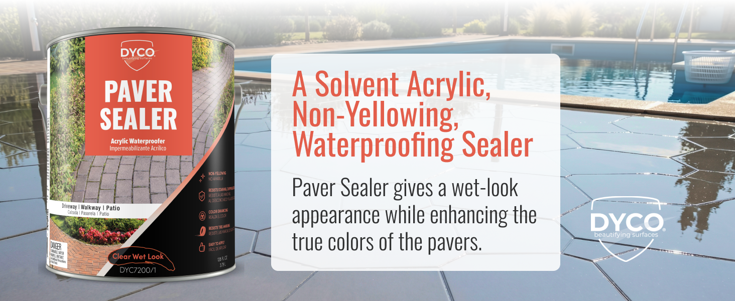 Wet-look stone sealer for pool decks and patios with a clear color-enhancing finish