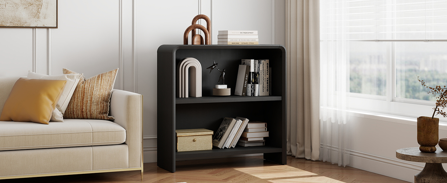 2 tiers bookcase arch design black