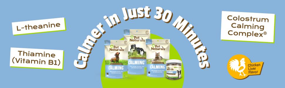 Calmer in just 30 minutes, L-theanine, vitamin b1, colostrum calming complex