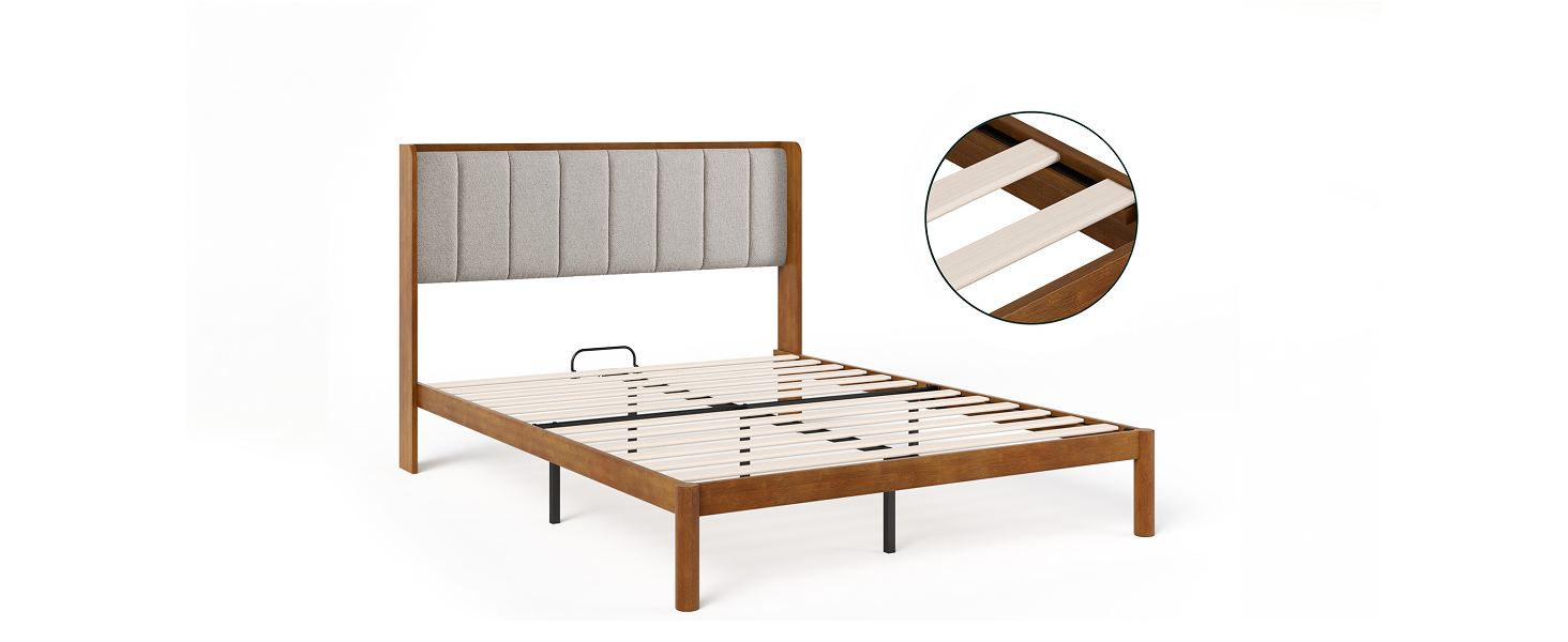 Zinus Jonas Bamboo Bed Frame slat construction and steel support on white background