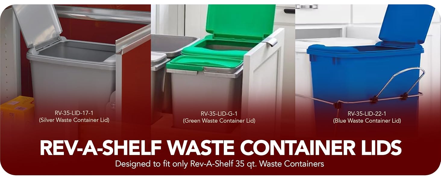 Rev-A-Shelf Pull Out Top Mount Trash Can w/ Soft-Close, 35 Qt, 4WCTM-18BBSCDM2