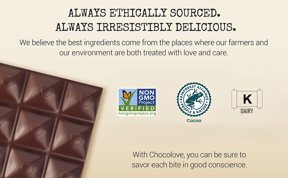 ethically sourced, Rainforest certified, gluten free, vegan