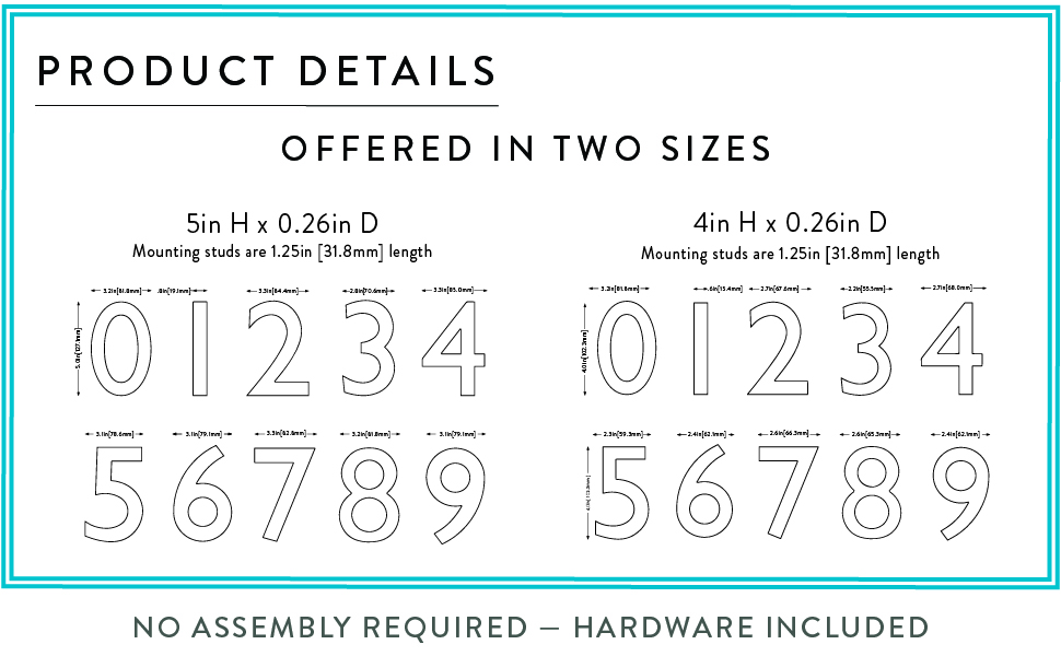 Architectural Mailboxes House Numbers dimensions drawings
