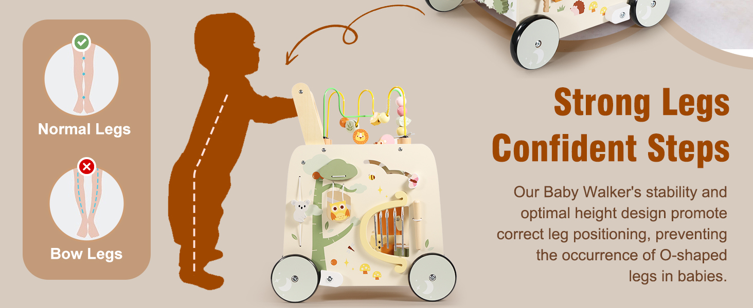 wooden Push Walker Toys for Babies Learning to Walk, Sit-to-Stand