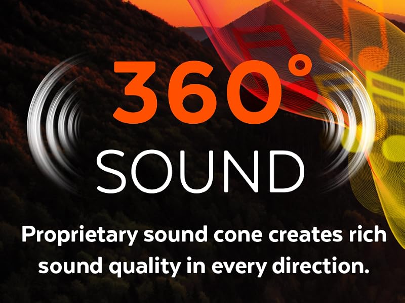 360 degree sound and light. 400 lumen, warm, white light.