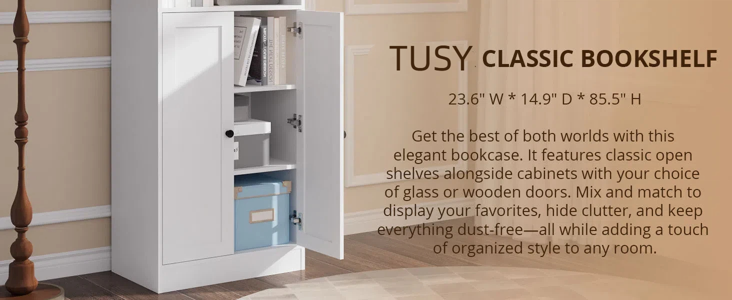 CLASSIC WHITE BOOKSHELVES WITH OPEN SHELF FOR OFFICE