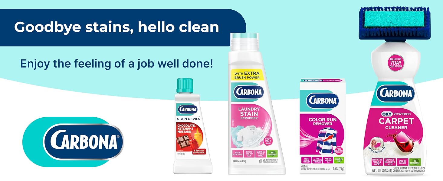 Carbona cleaning products for removing laundry stains and helping keep fabrics clean and fresh