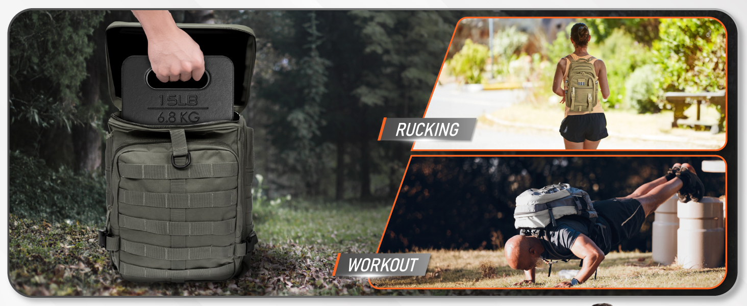 Rucking backpacks with weights are a convenient way to increase the difficulty of your workouts