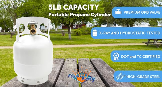Flame King 5LB Empty Propane Tank LP Cylinder with OPD Valve for Camping and Portable Appliances