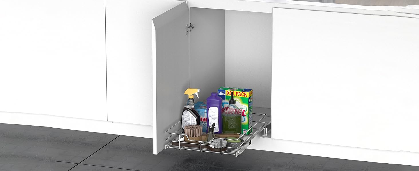 Utility Use: Easily store cleaning supplies under the sink with our reliable pull-out cabinet system
