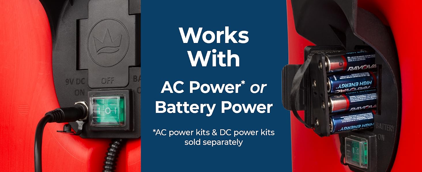 works with AC or DC power or Battery power, AC and DC power kits sold separately