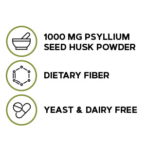Includes 1000mg psyllium seed husk powder, features dietary fiber and is yeast/dairy free