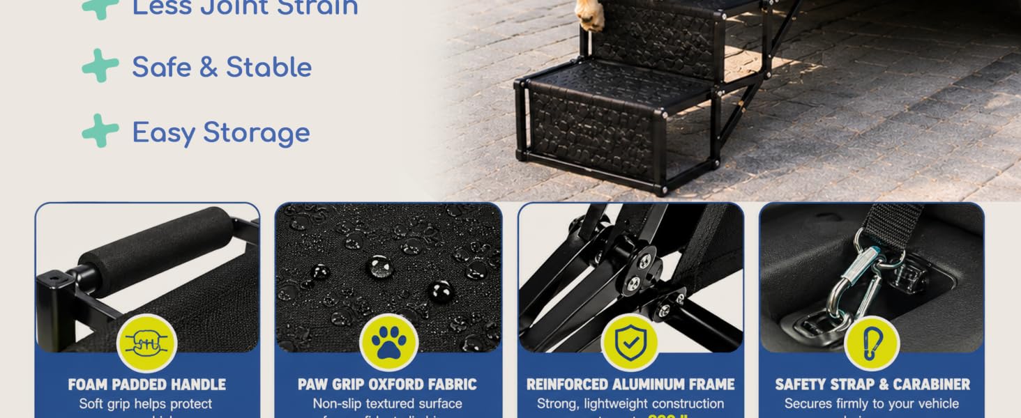 Race&amp;amp;Herd Dog Steps for Car Truck SUV, Foldable Dog Ramp for Car for Side Door &amp;amp; Side Entry