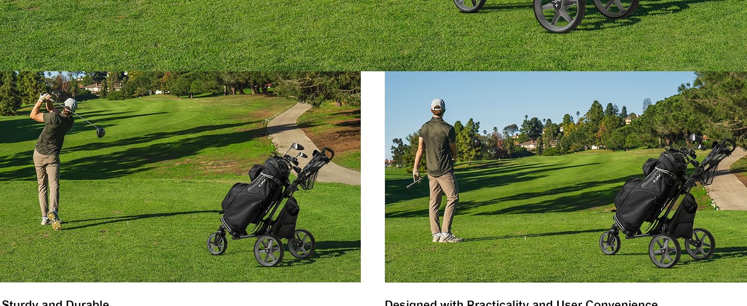 KVV 3 Wheel 360 Rotating Front Wheel Golf Push Cart